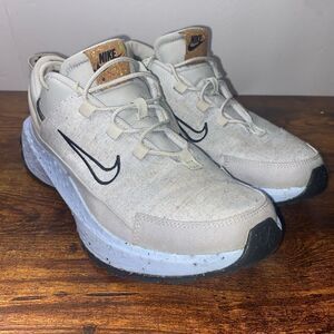 Nike Beige Canvas Athletic Sneakers with Black Swoosh